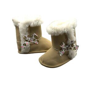 Baby Girl‎ Faux Leather Boots with Fur Trim and Bow Accent, Tan, Size 3-6 Months